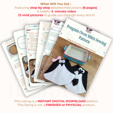 Penguin Oven Mitts Sewing Pattern – DIY Pot Holder PDF for Whimsical Kitchen Decor