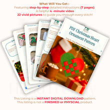PDF Christmas Heart Ornament Pattern, DIY Woven Felt Scandinavian Basket Heart Template