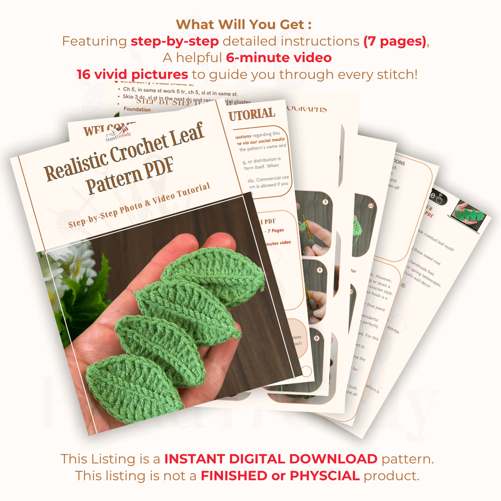 Realistic Crochet Leaf Pattern PDF, Nature - Inspired 3D Leaf Applique for Home Decoration - Hand Trendy