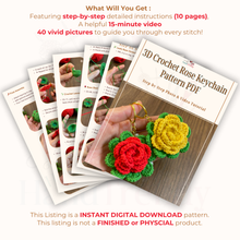 3D Crochet Rose Keychain Pattern PDF, Multilayer Floral Bag Charm