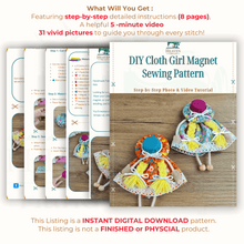 DIY Cloth Girl Magnet Sewing Pattern PDF with Step by Step Instructions
