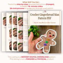 Crochet Gingerbread Man Pattern PDF, DIY Christmas Ornament Tutorial