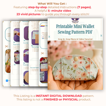 Printable Mini Wallet Sewing Pattern PDF – Small Zipper Pouch Pattern for Coin Purse