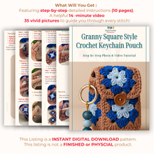 Granny Square Style Crochet Keychain Pouch – Beginner Friendly Small Crochet Bag PDF Gift