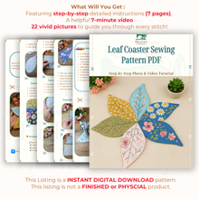 Leaf Coaster Sewing Pattern PDF, DIY Floral Mug Rug Pattern, Handmade Fabric Leaf Placemat