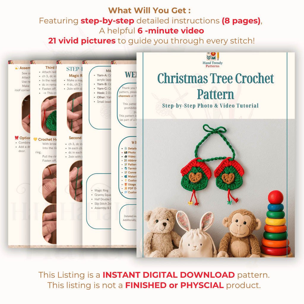 Crochet Heart House Ornament Pattern PDF – Handmade Door Hanging Tutorial – Holiday Crochet Wall Decoration - Hand Trendy