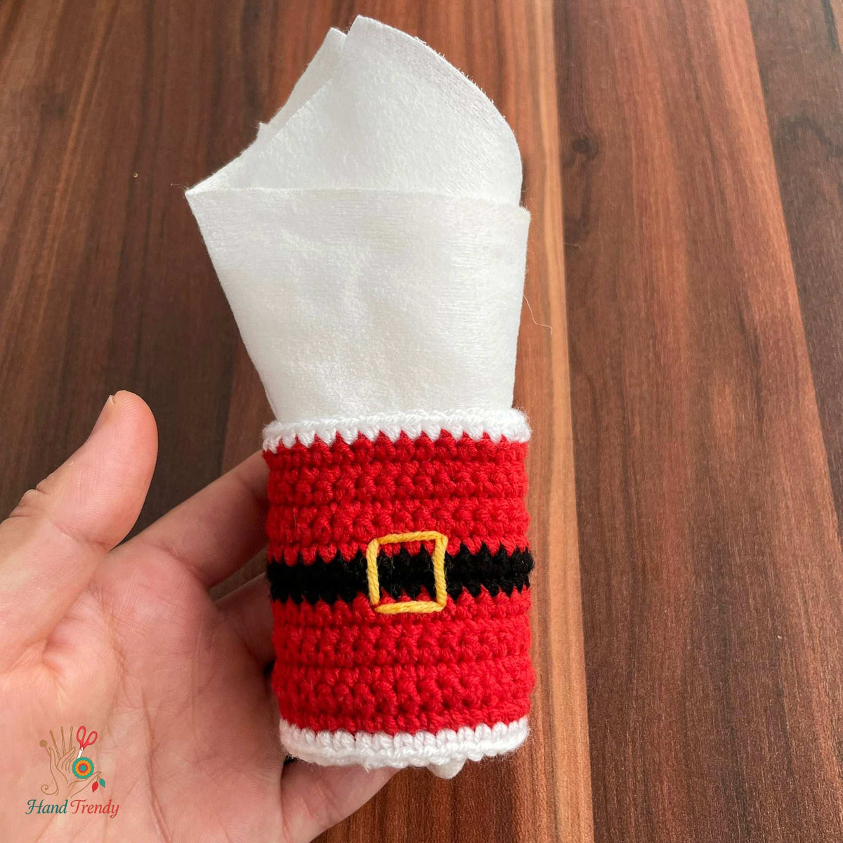 Santa Napkin Ring Crochet Pattern PDF For Christmas Table Setting - Hand Trendy