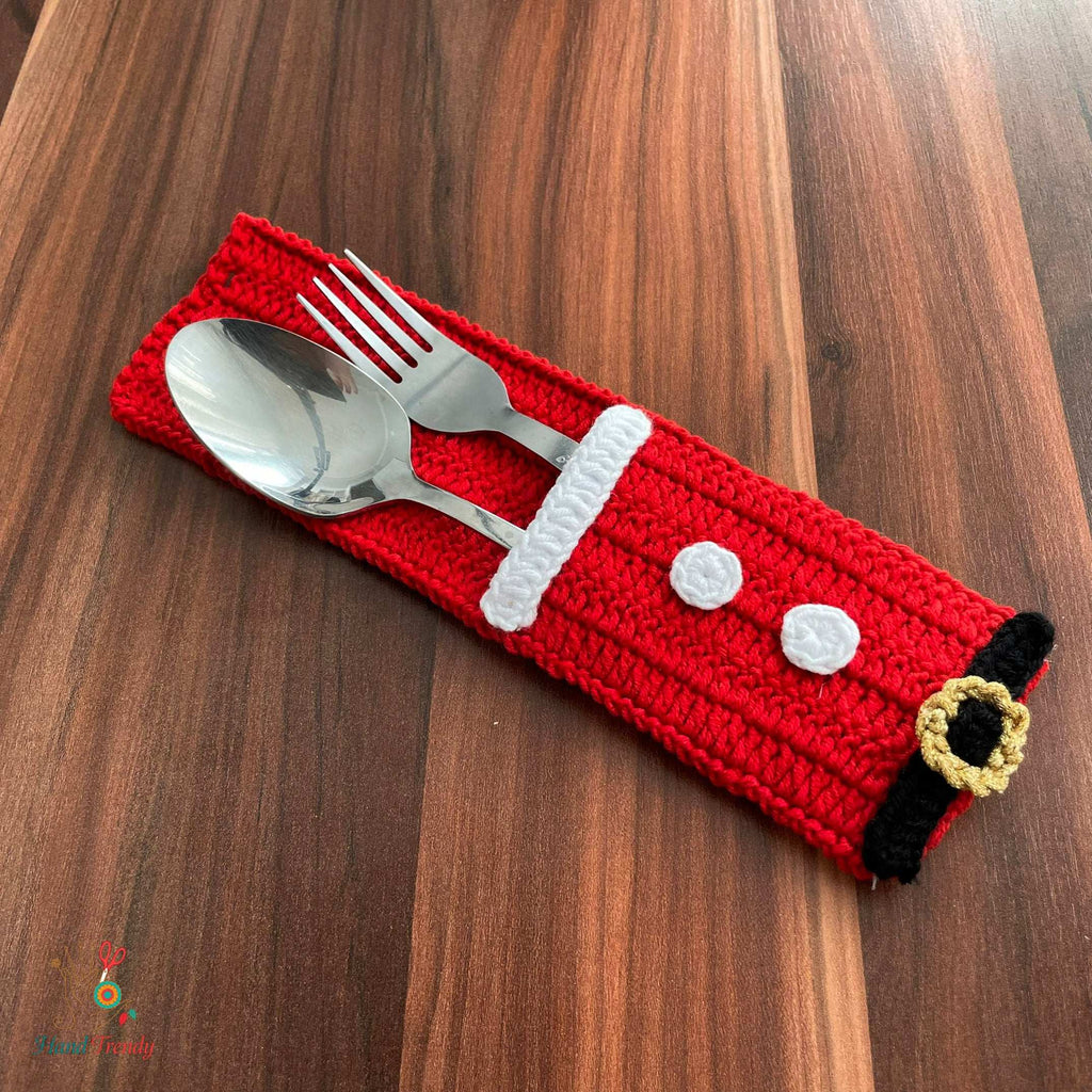Santa Cutlery Holder Crochet Pattern PDF For Christmas Table Decor - Hand Trendy