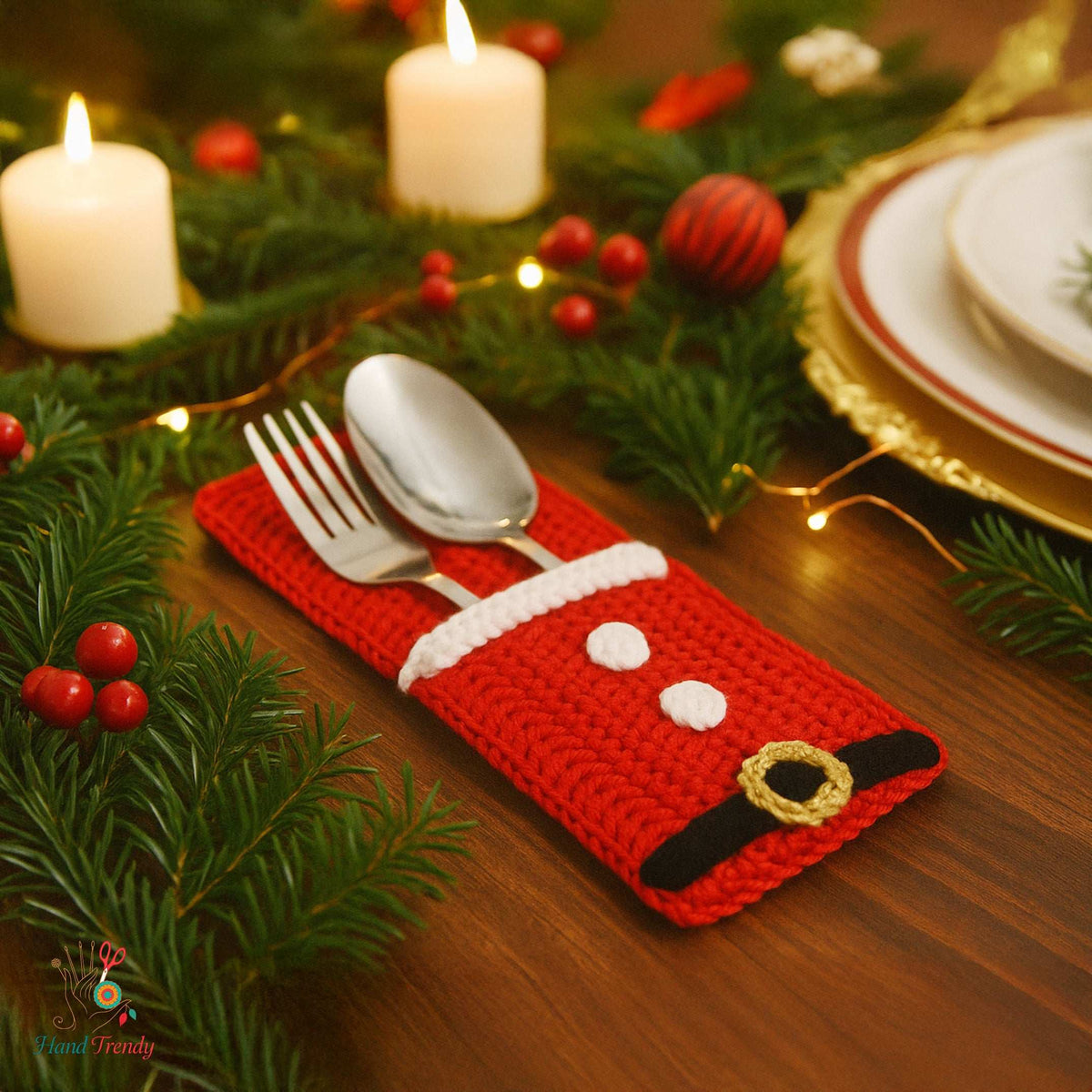 Santa Cutlery Holder Crochet Pattern PDF For Christmas Table Decor - Hand Trendy