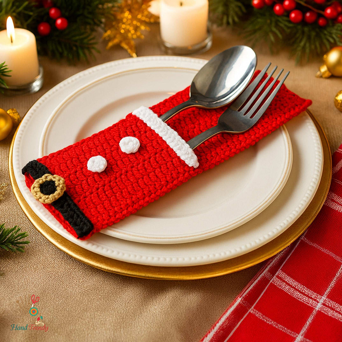 Santa Cutlery Holder Crochet Pattern PDF For Christmas Table Decor - Hand Trendy