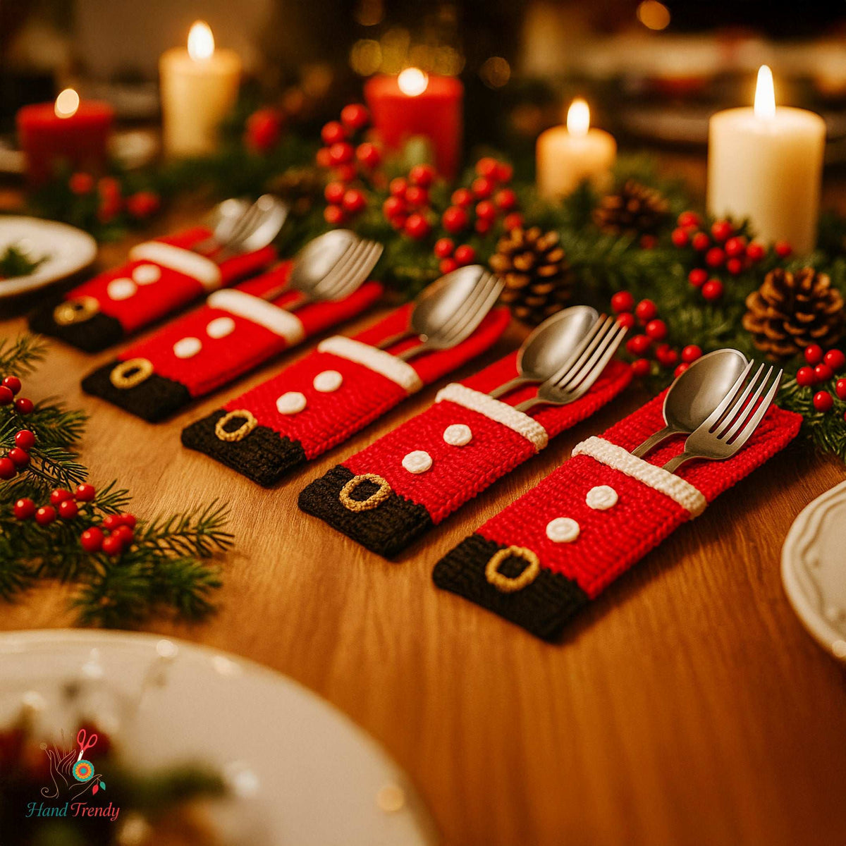 Santa Cutlery Holder Crochet Pattern PDF For Christmas Table Decor - Hand Trendy