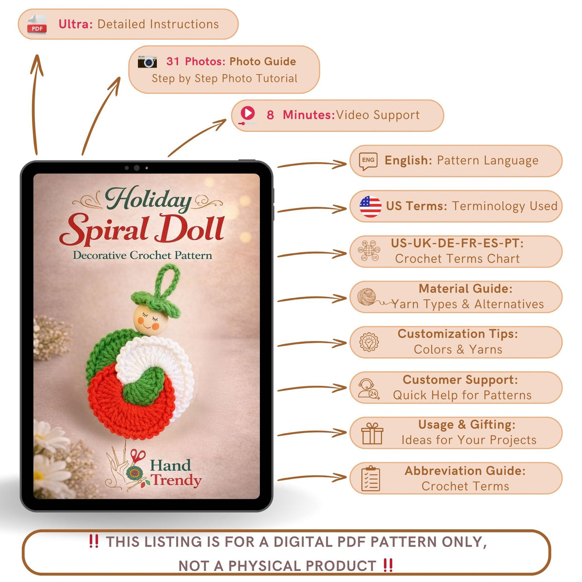 Spiral Doll Crochet Pattern Hanging Ornament Design For Seasonal Home Decoration