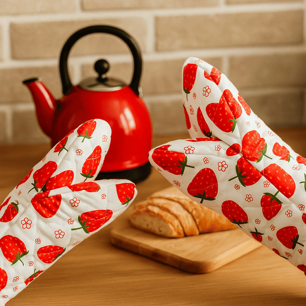 Strawberry Oven Mitt Sewing Pattern – Quilted Kitchen Glove PDF Tutorial - Hand Trendy
