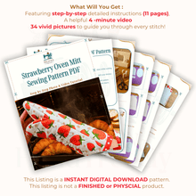 Strawberry Oven Mitt Sewing Pattern – Quilted Kitchen Glove PDF Tutorial - Hand Trendy