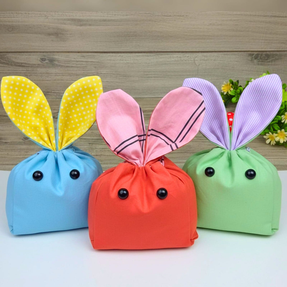 Bunny Treat Bag Sewing Pattern PDF Easter Gift Pouch With Ears Drawstring Candy Bag Template