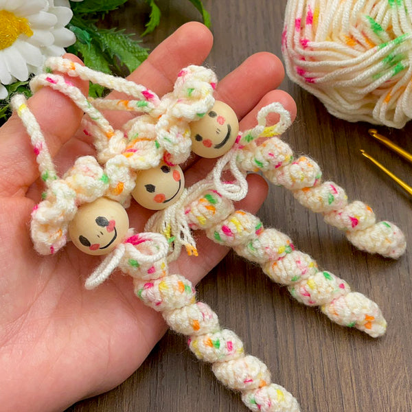 Crochet Hanging Doll Pattern PDF, Spiral Body Amigurumi Tutorial, Mini Ornament Charm Design