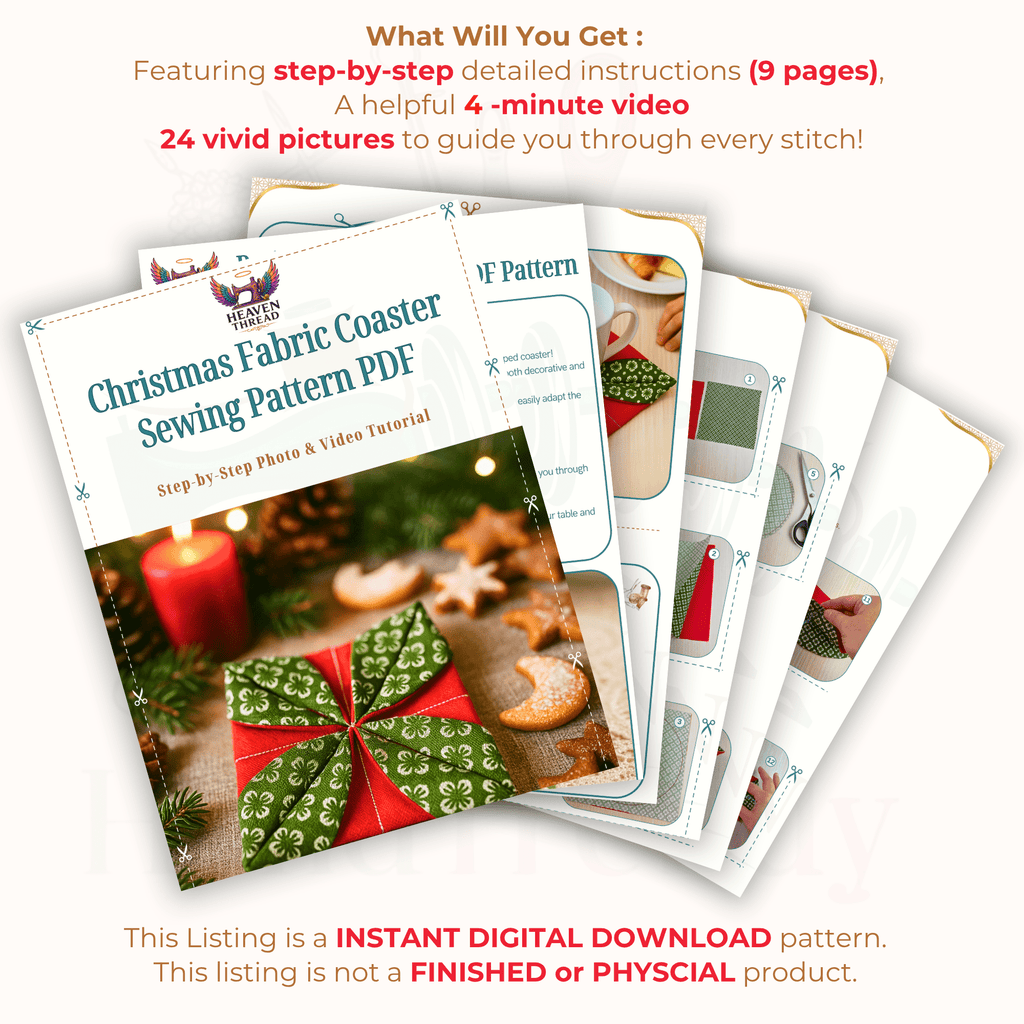 Christmas Fabric Coaster Sewing Pattern – Easy Quilted Mug Rug PDF Tutorial - Hand Trendy
