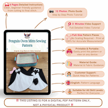 Penguin Oven Mitts Sewing Pattern – DIY Pot Holder PDF for Whimsical Kitchen Decor
