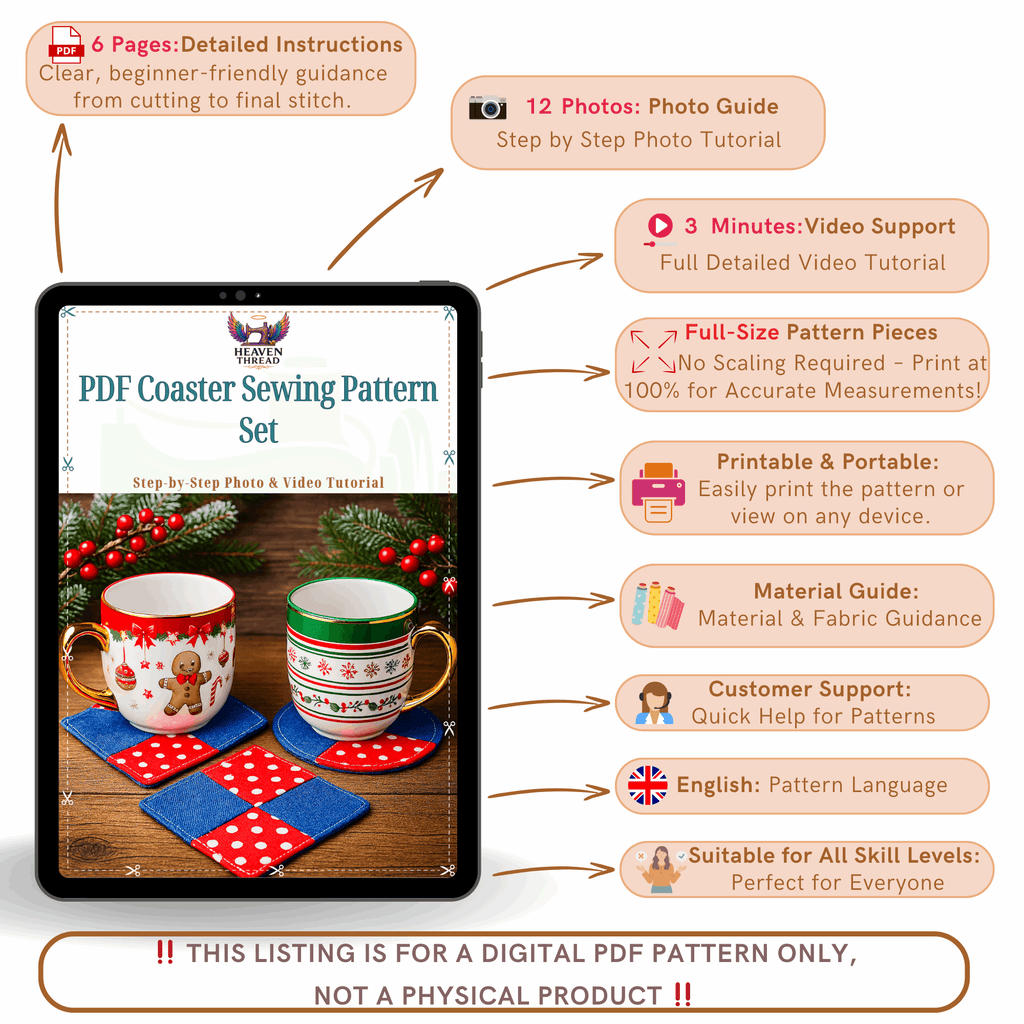 Sewing Coaster Set Pattern for Christmas - DIY Fabric Patchwork Mug Rugs in Christmas - Hand Trendy