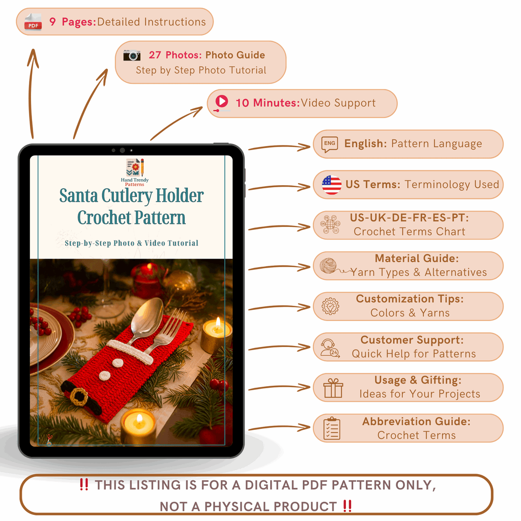 Santa Cutlery Holder Crochet Pattern PDF For Christmas Table Decor - Hand Trendy