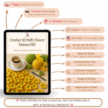 Crochet 3D Puffy Flower Pattern PDF, Textured Bloom Applique Tutorial