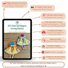 DIY Cloth Girl Magnet Sewing Pattern PDF with Step by Step Instructions