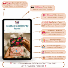 Handmade Wallet Sewing Pattern, Digital Download DIY Fabric Card Holder - Hand Trendy