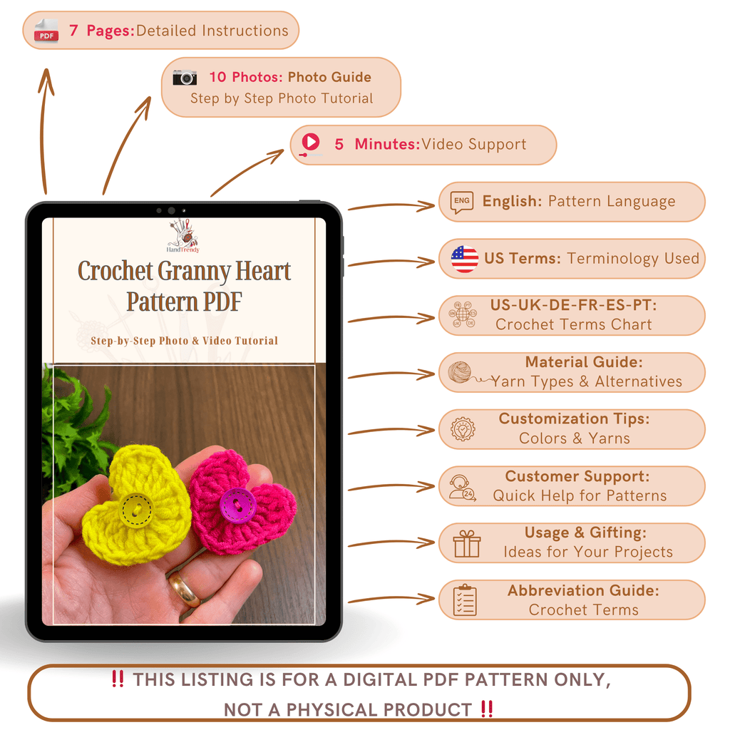 Crochet Heart Hair Clip Pattern PDF, DIY Crochet Hair Accessory Tutorial - Hand Trendy