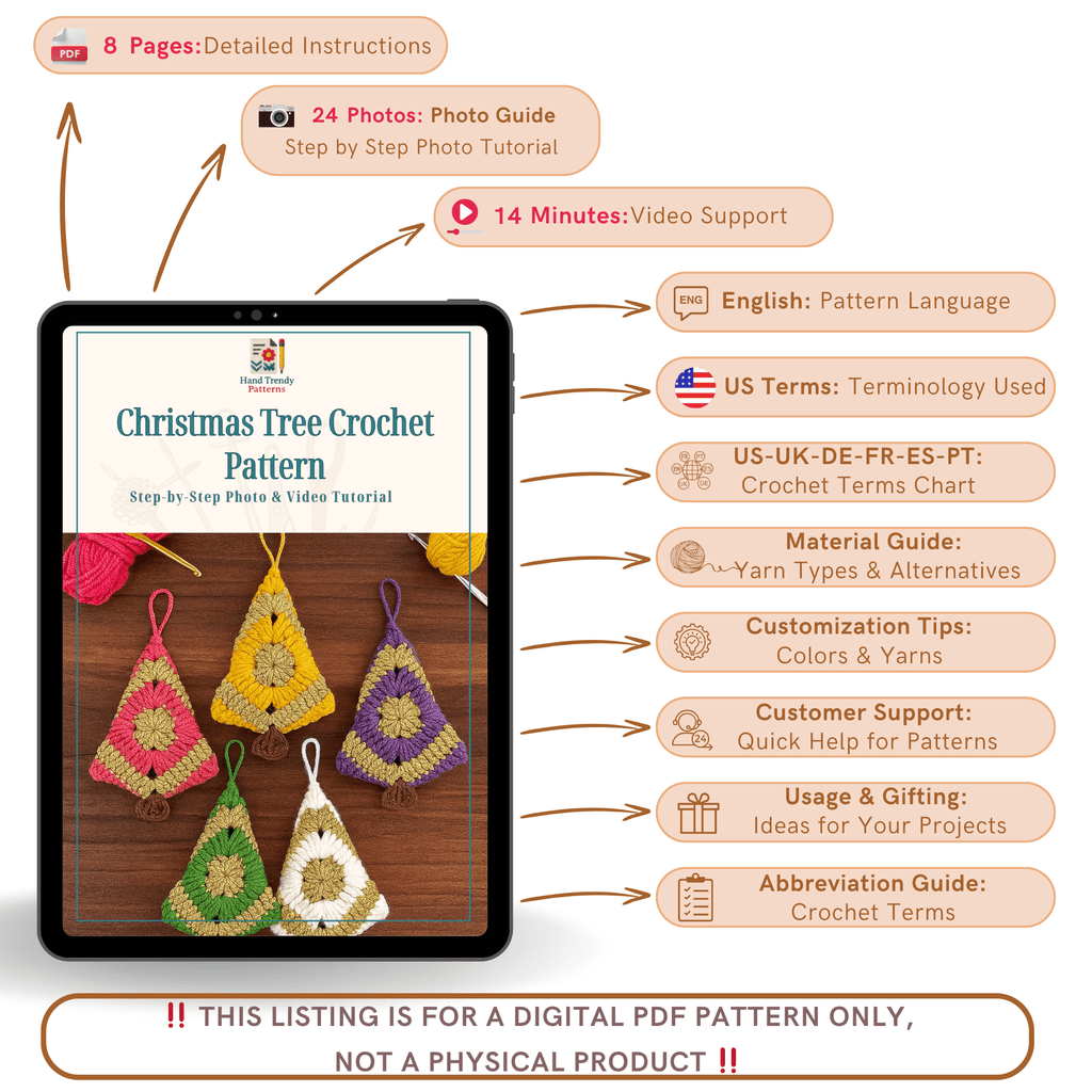 Christmas Tree Crochet Pattern PDF – Mini Holiday Ornament Tutorial – Handmade Crochet Xmas Decoration - Hand Trendy
