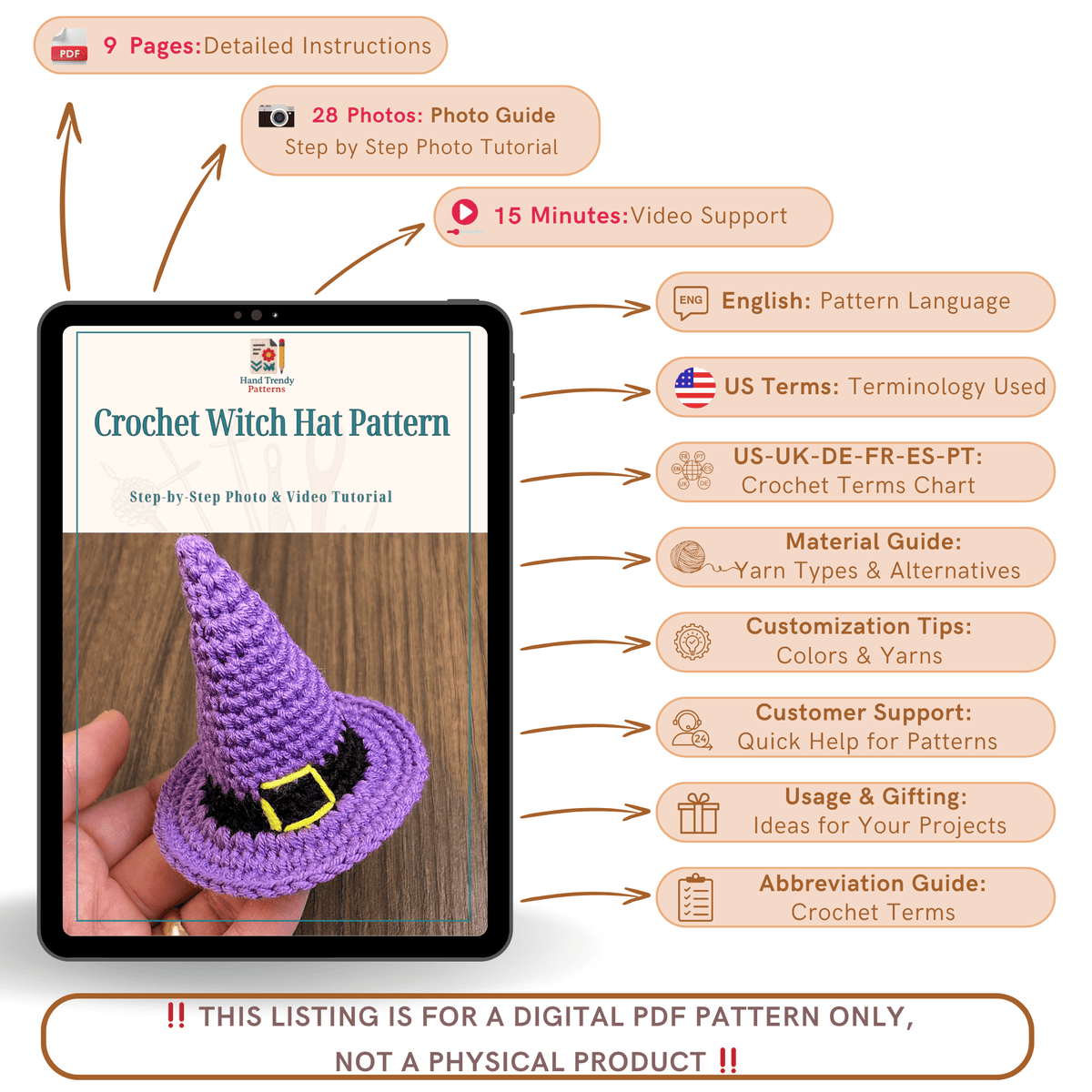 Crochet Witch Hat Pattern For Halloween Decor – Mini Amigurumi Wizard Hat PDF - Hand Trendy