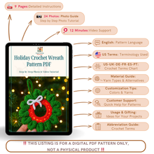 Holiday Crochet Wreath Pattern PDF, DIY Red Green Xmas Decoration Guide