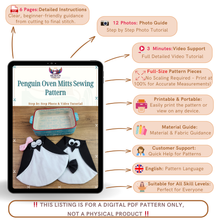 Penguin Oven Mitts Sewing Pattern – DIY Pot Holder PDF for Whimsical Kitchen Decor