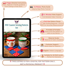 Sewing Coaster Set Pattern for Christmas - DIY Fabric Patchwork Mug Rugs in Christmas