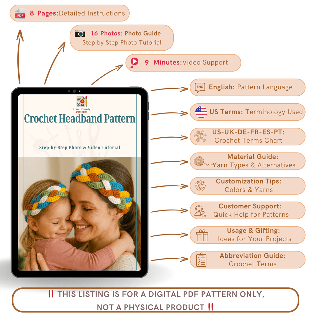 Crochet Headband Pattern, Boho Hair Accessory DIY, Step - by - Step PDF for Beginners - Hand Trendy