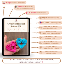 Crochet Spiral Heart Pattern PDF, Unique Swirl Heart Applique Tutorial