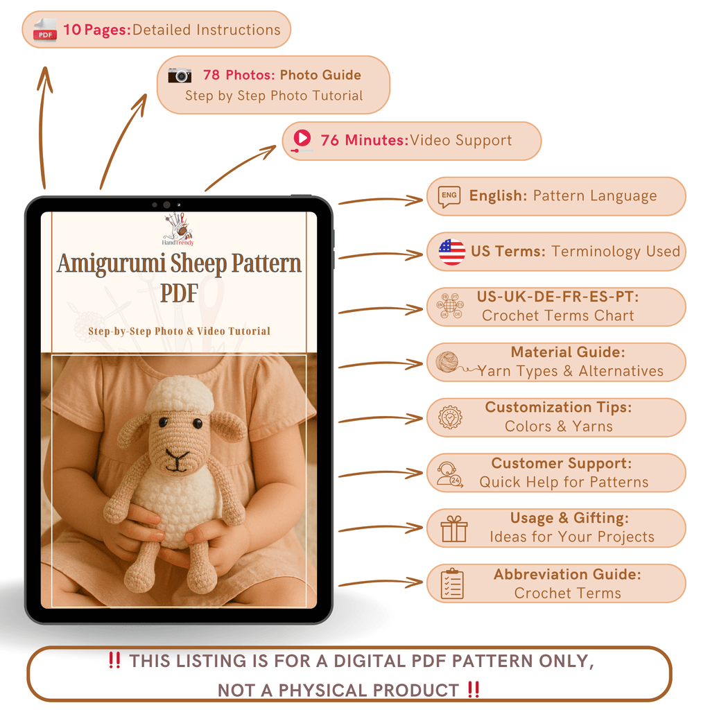 Amigurumi Sheep Pattern PDF, Crochet Plush Lamb Tutorial, Easy Stuffed Animal Pattern - Hand Trendy