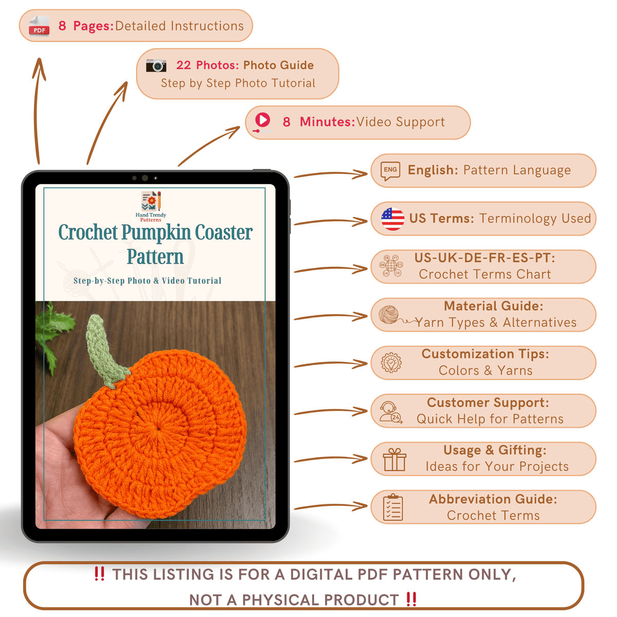 Crochet Pumpkin Coaster Pattern For Fall Decor – Handmade Halloween Table Ornament - Hand Trendy