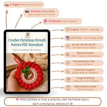 Crochet Christmas Wreath Pattern PDF Download, Handmade Holiday Ornament Tutorial