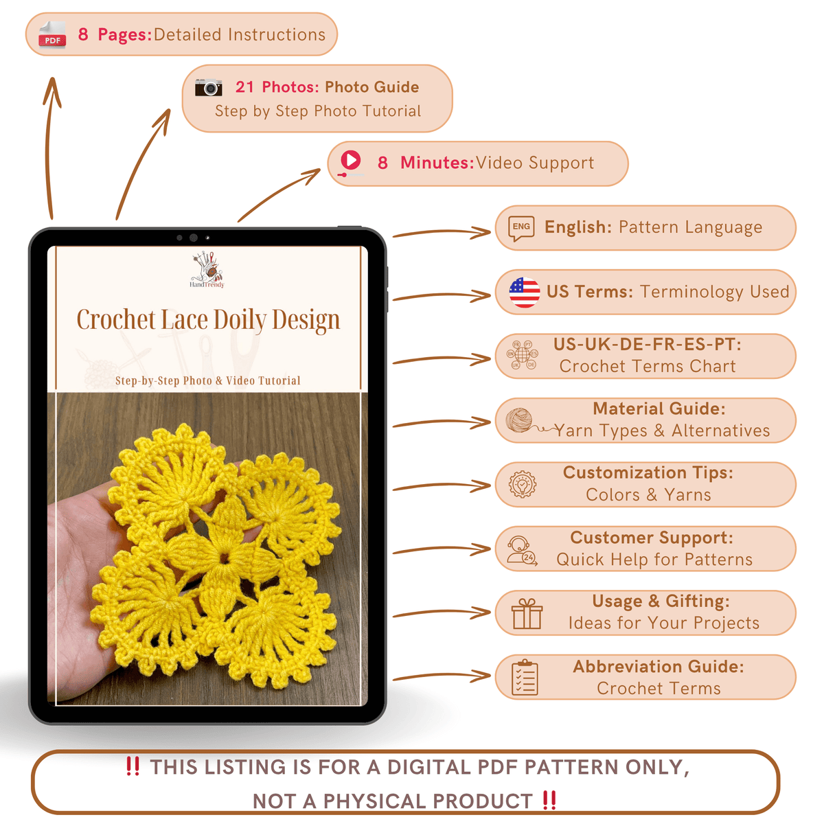 Crochet Lace Doily Design PDF Tutorial for Hand Made Stylish Dress and Home Decor - Hand Trendy