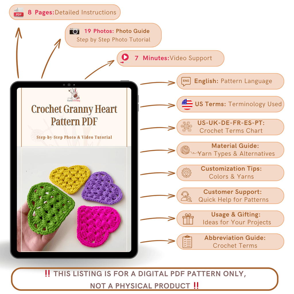 Crochet Granny Heart Pattern PDF, Easy Crochet Heart Motif Tutorial - Hand Trendy