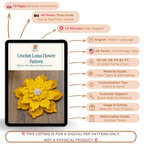 Crochet Lotus Flower Pattern PDF – 3D Layered Floral Appliqué Tutorial – Handmade Crochet Brooch or Hair Accessory - Hand Trendy