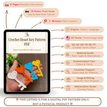 Crochet Heart Key Pattern PDF, Romantic Love Key Applique
