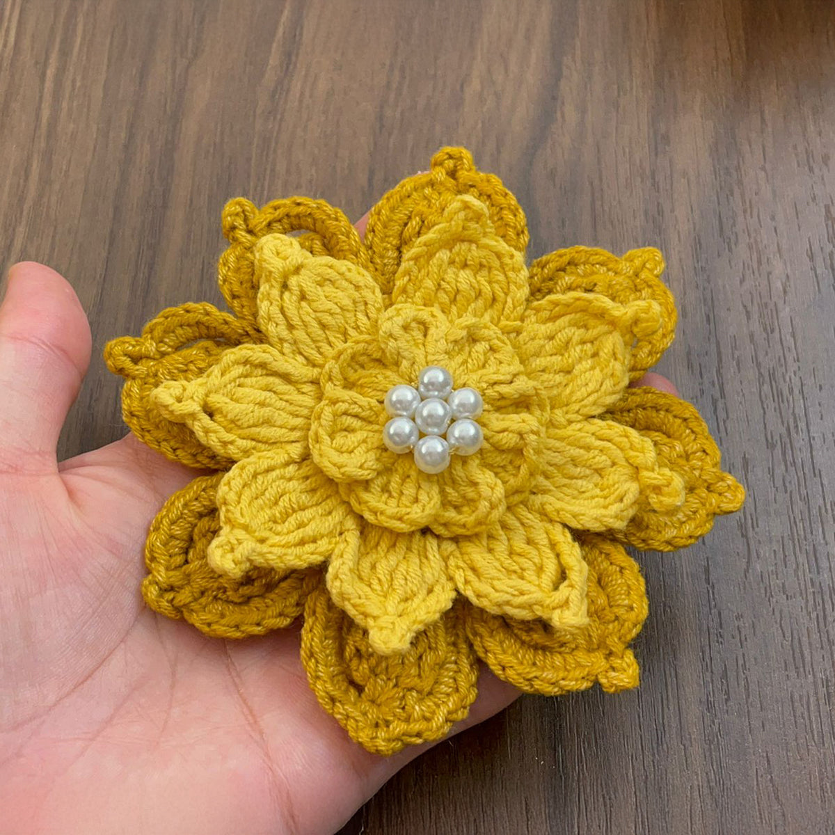 Crochet Lotus Flower Pattern PDF – 3D Layered Floral Appliqué Tutorial – Handmade Crochet Brooch or Hair Accessory - Hand Trendy
