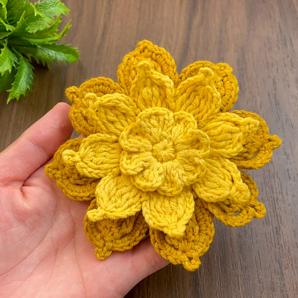 Crochet Lotus Flower Pattern PDF – 3D Layered Floral Appliqué Tutorial – Handmade Crochet Brooch or Hair Accessory - Hand Trendy