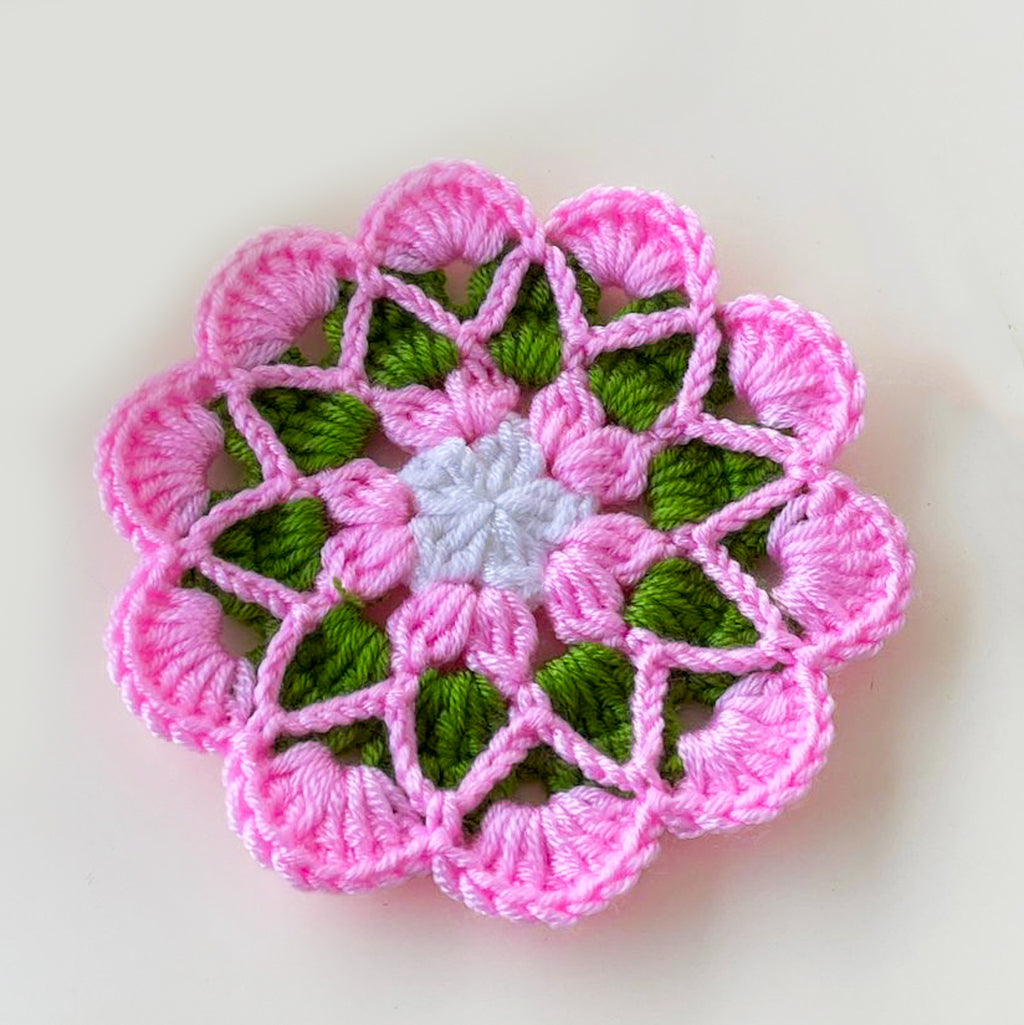 Crochet Floral Motif Coaster Pattern Layered Petal Doily Design Vintage Lace Round Crochet Tutorial PDF - Hand Trendy