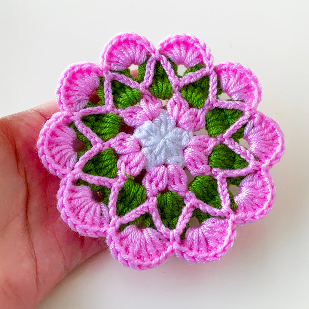 Crochet Floral Motif Coaster Pattern Layered Petal Doily Design Vintage Lace Round Crochet Tutorial PDF - Hand Trendy