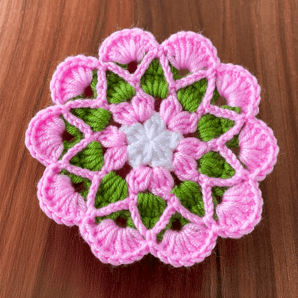 Crochet Floral Motif Coaster Pattern Layered Petal Doily Design Vintage Lace Round Crochet Tutorial PDF - Hand Trendy