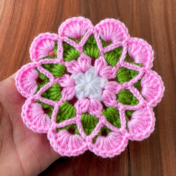 Crochet Floral Motif Coaster Pattern Layered Petal Doily Design Vintage Lace Round Crochet Tutorial PDF