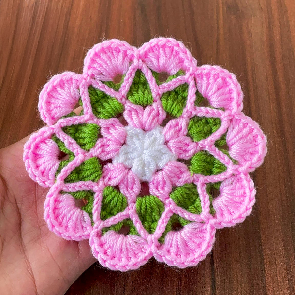 Crochet Floral Motif Coaster Pattern Layered Petal Doily Design Vintage Lace Round Crochet Tutorial PDF - Hand Trendy
