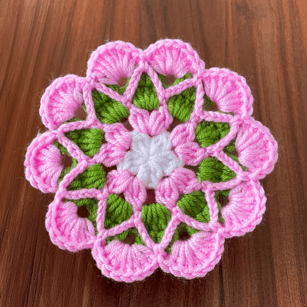 Crochet Floral Motif Coaster Pattern Layered Petal Doily Design Vintage Lace Round Crochet Tutorial PDF - Hand Trendy